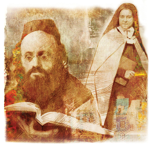 Rabbi Kalonymus Kalmish Shapira and St. Thérèse of Lisieux. (Illustration by Val Bochkov.)
