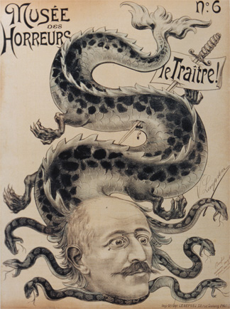 Depiction of Dreyfus in Musée des Horreurs: Le Traître! by Imprimerie Lenepveu, ca. 1899. (Courtesy of the Lorraine Beitler Collection of the Dreyfus Affair, University of Pennsylvania Libraries.)  
