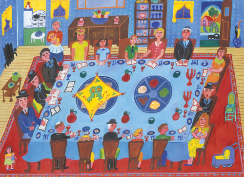 Passover Seder by Malcah Zeldis, 1999. (Art Resource, New York, © 2015 Artist Rights Society (ARS), New York.)