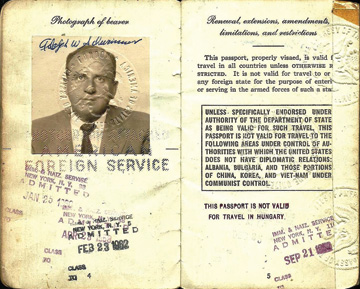1958 passport issued to Al Schwimmer, which he used on his official trips as head of Israel Aerospace Industries.
