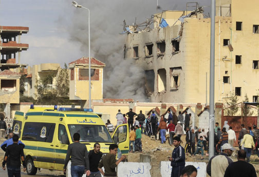 A car bomb explosion that targeted a police station in North Sinai’s provincial capital of al-Arish, April 2015, where security forces are battling an Islamist insurgency. (AFP/Getty Images.) 