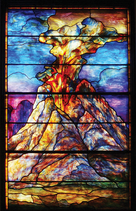 Stained glass window depicting Mt. Sinai by Louis C. Tiffany, sanctuary of Congregation Beth Ahabah, Richmond, Virginia. (Photo by Jennifer Watson, © Beth Ahabah Museum and Archives.) 