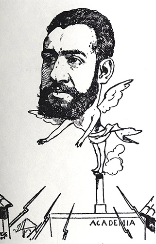 Caricature of Dr. Ángel Pulido Fernández, from a 19th-century satirical magazine. (Courtesy of the Royal Academy of Medicine, Madrid.) 