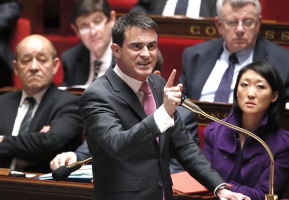 French Prime Minister Manuel Valls speaking at the National Assembly, Paris, February 11, 2015. (© Patrick Kovarik/AFP/Getty Images.)