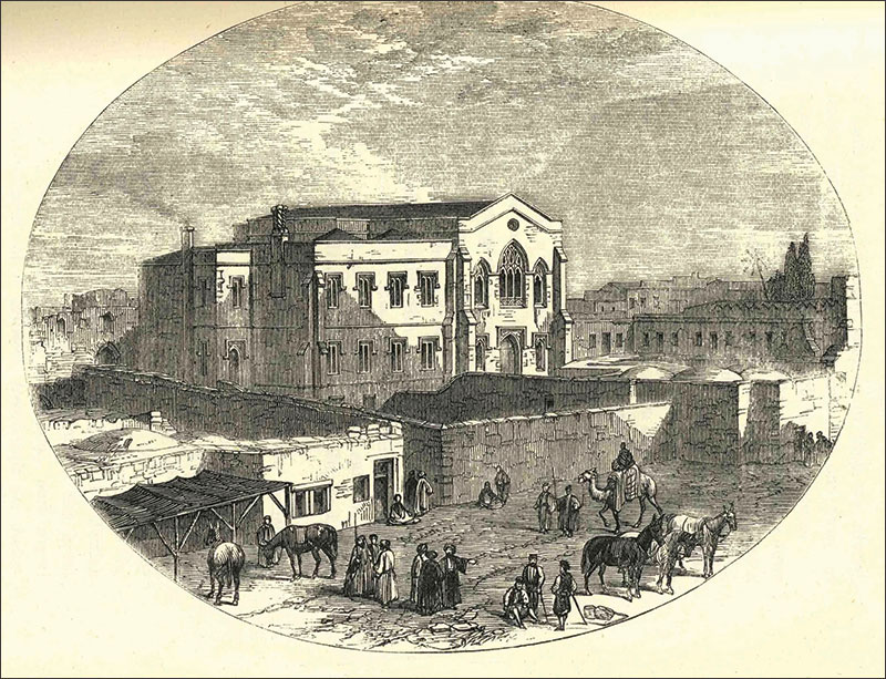 Illustration of a church and its parsonage from the mid-1800's.