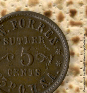 Image shows Civil War-era coin used as currency by merchants supplying the army. 