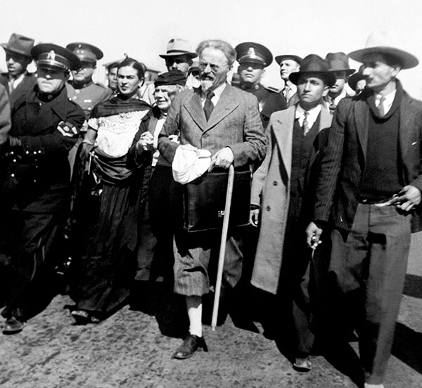 Leon Trotsky and his wife, Natalia, arrive in exile in the city of Tampico, Mexico surrounded by people