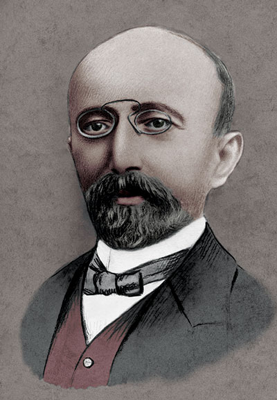 Portrait of a balding man with small glasses and a bowtie